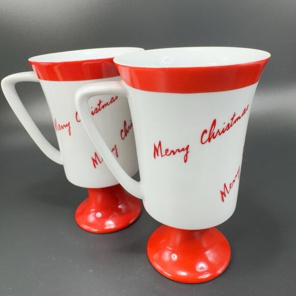 FINE SEYEI CHINA MERRY CHRISTMAS CUP MUG Footed Cups Mugs Set 2 Porcelain Japan - Picture 14 of 16